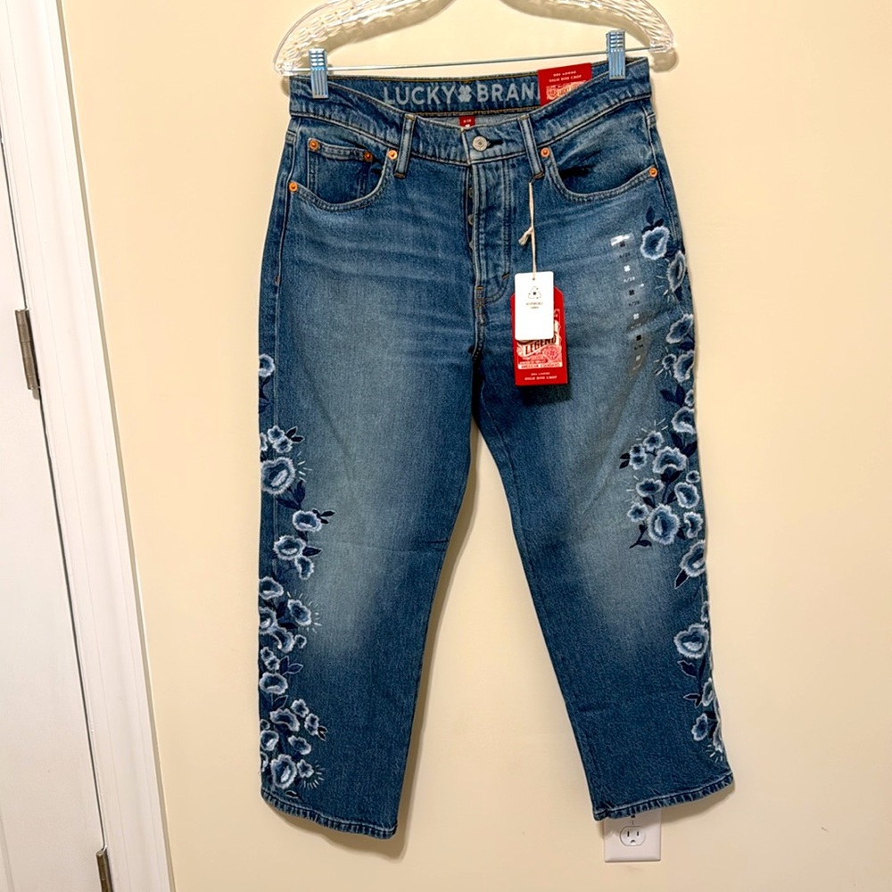 Lucky Brand Women’s 90s Embroidered Loose High Rise Crop Jeans / Size 6 / NWT